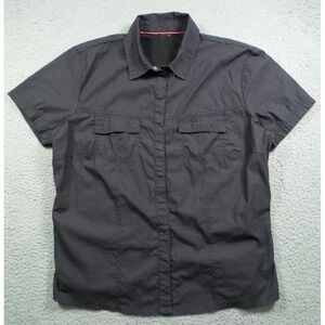 REI Shirt Womens Size XL Black Button Up Short Sleeve Zipped Pocket Stretch
